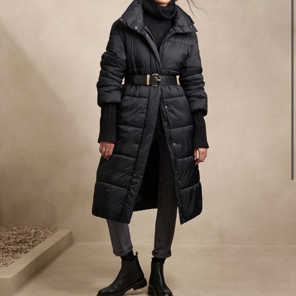 BANANA REPUBLIC Long hooded puffer jacket - Picture 1 of 9